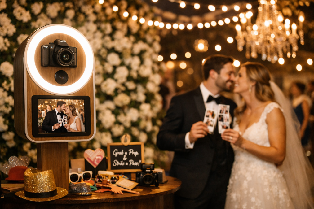 Photobooth mariage professionnel avec borne photo élégante et animation de réception